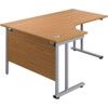 Twin Upright Left Hand Crescent Desk, Oak/Silver, 1600 x 1200mm thumbnail-0