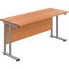 Twin Upright Cantilever Rectangular Desk, Beech/Silver, 1800 x 800mm thumbnail-0