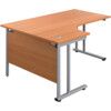 Twin Upright Left Hand Crescent Desk, Beech/Silver, 1600 x 1200mm thumbnail-0