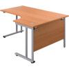 Twin Upright Right Hand Crescent Desk, Beech/Silver, 1600 x 1200mm thumbnail-0