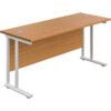 Twin Upright Cantilever Rectangular Desk, Oak/White, 1800 x 800mm thumbnail-0