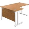 Twin Upright Left Hand Crescent Desk, Oak/White, 1600 x 1200mm thumbnail-0