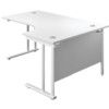 Twin Upright Left Hand Crescent Desk, White, 1800 x 1200mm thumbnail-0