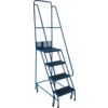 4- Wide Tread,  Step Ladder, 1m, Steel, Anti-Slip, Side Handrails, Spring-Loaded Castor Wheels, Blue thumbnail-0