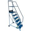 13- Wide Tread,  Mobile Step Ladder, 3.25m, Steel, Fully Welded, Non-Slip, Side Handrails, Blue thumbnail-0