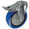 Light Duty/Medium Duty, Castor, 75mm, Braked, Swivel, Bolt Hole, Rubber, Blue thumbnail-0