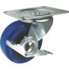 Medium Duty, Castor, 100mm, Braked, Swivel, Top Plate, Rubber, Blue thumbnail-0