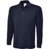 Polo Shirt, Men, Navy Blue, Cotton/Polyester, Long Sleeve, S thumbnail-0