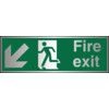 Fire Exit Arrow Down Left Aluminium Sign 300mm x 100mm thumbnail-0