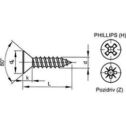 Self Tapping Screw, Metric - A4 Stainless - Phillips Countersunk - DIN 7982 C - H thumbnail-2