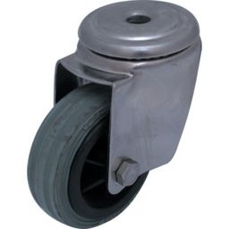 Grey Rubber Tyre, Plastic Centre Wheel with Plain Bore - Swivel Type with Bolt Hole, Stainless Finish thumbnail-0