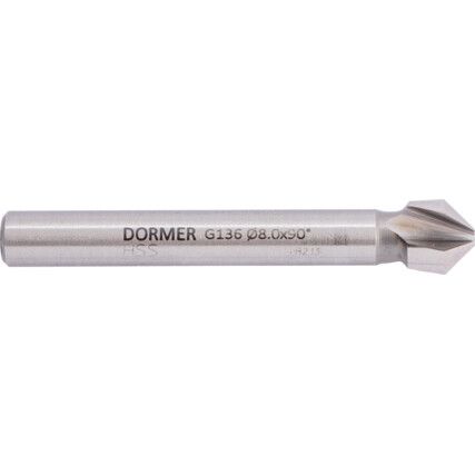 G136, 90°, Countersink, 8mm, Straight Shank, 3 fl, High Speed Steel