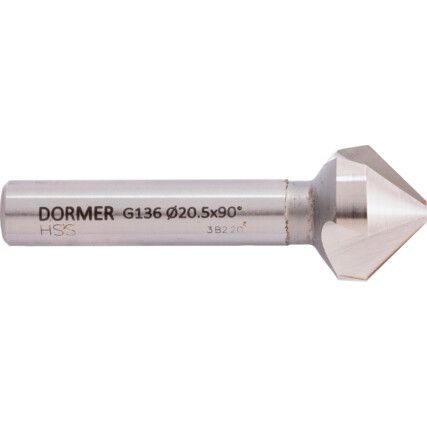 G136, 90°, Countersink, 3.5 - 20.5mm, Straight Shank, 3 fl, High Speed Steel