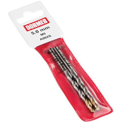 A002S, Jobber Drill, 5mm, Normal Helix, High Speed Steel, TiN-Tipped