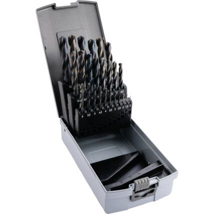 201, Jobber Drill Set, 1mm to 13mm x 0.5mm, Standard Length, Metric, High Speed Steel, Set of 25