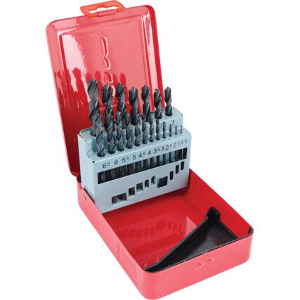 Jobber Drill Set, 1mm to 10mm x 0.5mm, Standard Length, Metric, High Speed Steel, Set of 19