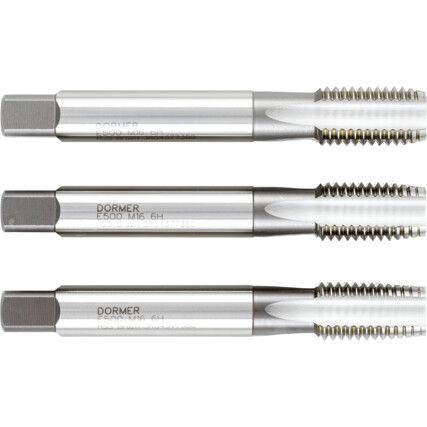 Hand Tap Set , E500, M16 x 2mm, Metric Coarse, High Speed Steel, Bright, Set of 3