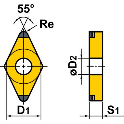 DNMG 110408-MM, Turning Insert, Grade GC2025, Carbide, 55° Rhombic