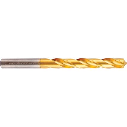 Jobber Drill, 11.5mm, Normal Helix, High Speed Steel, TiN