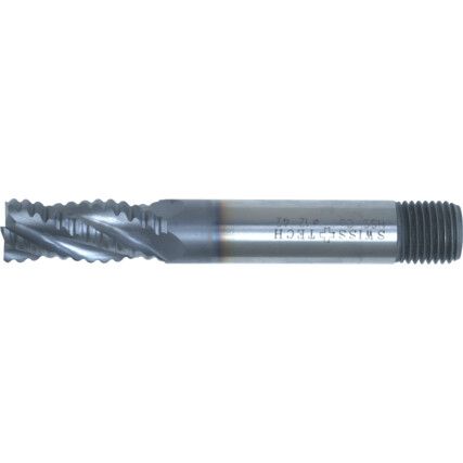 42, Roughing End Mill, 10mm, Threaded Shank, 4fl, Cobalt High Speed Steel, TiCN, M42