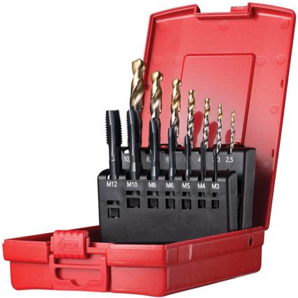 L113 202,  Tap & Drill Set, Spiral Point,  M3 - M12, High Speed Steel, Set of 14