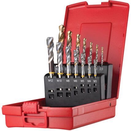 L114 304,  Tap & Drill Set, Spiral Point, M3 - M12, HSS-E, Set of 14