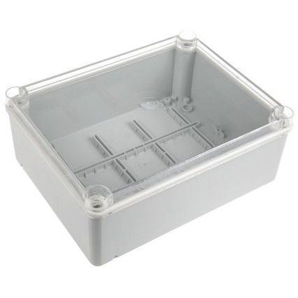 PLASTIC ENCLOSURE 220X170X80 W/ CLR LOW SCREW LID IP65