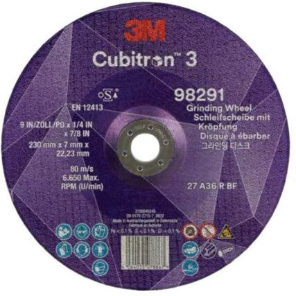 Cubitron 3 Grinding Wheel 98291, 36+, T27, 230mm x 7mm x 22.23mm