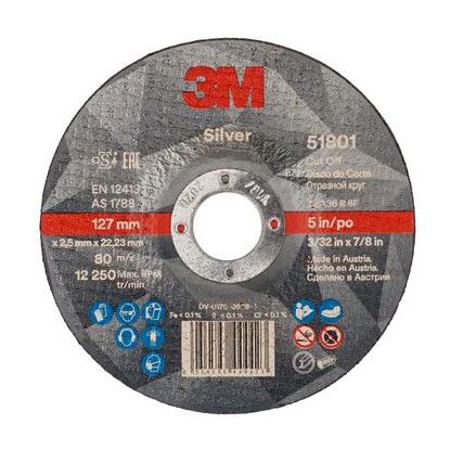 Silver Cut-Off Wheel, T42, 125 mm x 2.5 mm x 22.23 mm