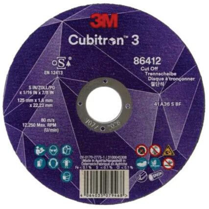 Cubitron 3 Cut-Off Disc 91564, 60, 175 x mm, 8 x mm, Type 41