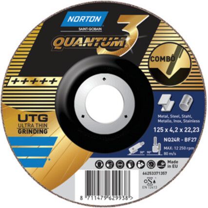 Grinding Disc, Quantum 3, 24-Coarse, 150 x 4.2 x 22.23 mm, Type 27, Ceramic