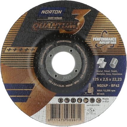 Cutting Disc, Quantum, 125 x 2.5 x 22.23mm, Type 42, Ceramic