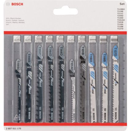 Jigsaw Blade Set, For Wood & Metal (Pk-10)