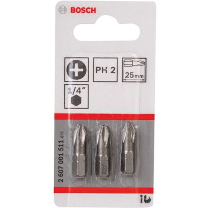 Screwdriver Bit, PH2, Phillips, 1/4" Hex