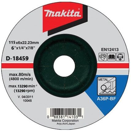 D-18459, Grinding Wheel, 115 x 6 x 22.23mm, A24, Aluminium Oxide