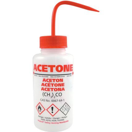 WASH BOTTLE, MULTILINGUAL 500ml - ACETONE (PK-5)