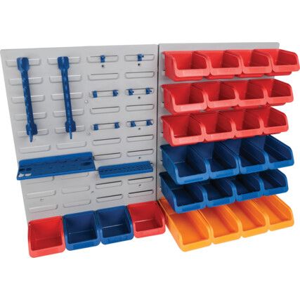 Louvred Panel/Storage Bins, Plastic, Blue/Dark Grey/Green/Red/Yellow, 900x540mm, 44 Pack