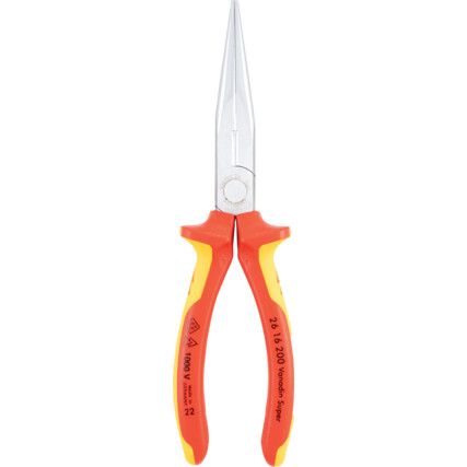 Needle Nose Pliers, Smooth, Steel, 200mm