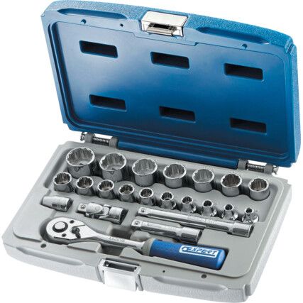 3/8in. Socket Set, Metric, Square Drive, Ratchet, Set of 22