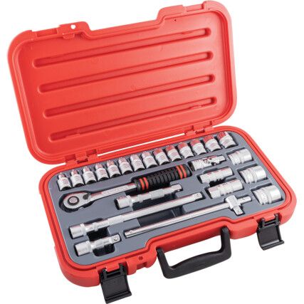 1/2in. Square Drive Socket Set, Metric, Set of 25