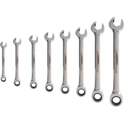 Ratchet Combination Spanner Set, 8 - 19mm, Set of 8, Chrome Vanadium Steel