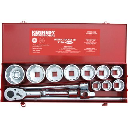 1in. Socket Set, Metric, Set of 15