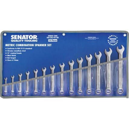 Metric, Combination Spanner Set, 6 - 19mm, Set of 14, Chrome Vanadium Steel