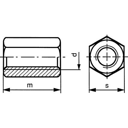 M10x40 Steel Hex Connection Nut, Bright Zinc Plated