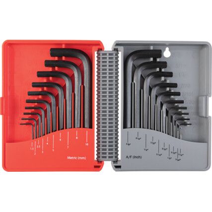 Hex Key, L-Handle, Hex, Metric/Imperial, 1.5-10mm, 1/16-3/8", 20-piece