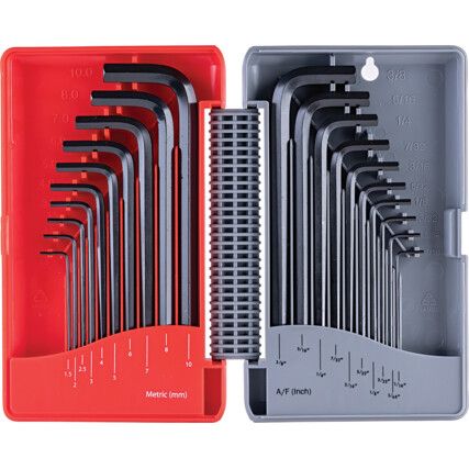 Hex Key, L-Handle, Hex, Metric/Imperial, 1.5-10mm, 1/16-3/8", 20-piece