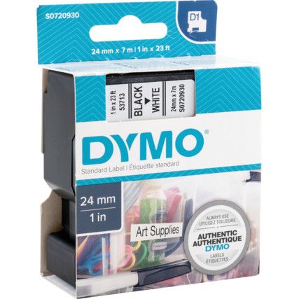 DYMO D1 TAPE 24mm BLACK ON WHITE 53713