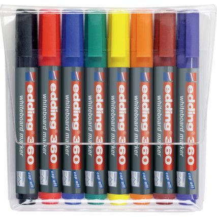 360, Whiteboard Marker, Assorted, Medium, Bullet, Non-Retractable, 8 Pack