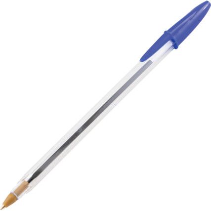 Cristal Series, Ballpoint Pen, Blue, Fine Tip Size, 1mm Line Width, Pack of 50