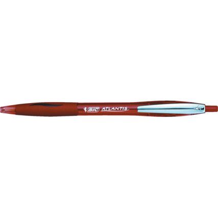 Atlantis, Ballpoint Pen, Red, Retractable, Medium, 0.4mm Line Width, Non-Refillable, 12 Pack